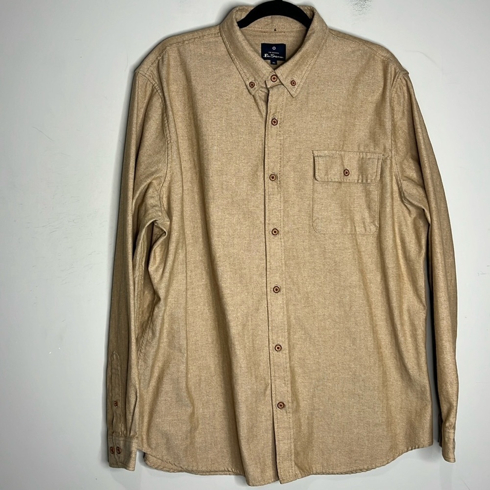 Ben Sherman Herringbone The Original Herringbone Shirt in Camel BS43LW434, SZ XL